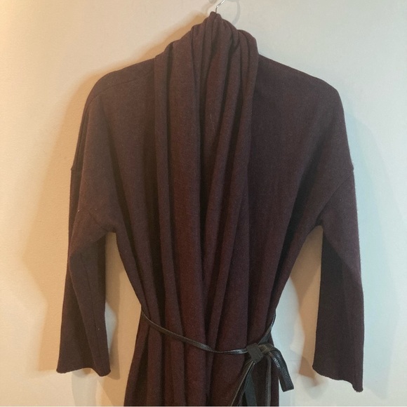 GOLDIE O/S Cascade Turned Collar Wool Open Front Belted Pockets Cardigan - Picture 3 of 6